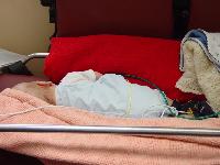 Max asleep on the stretcher