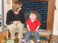 Max on stool with Denise
