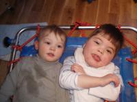 Max and Luca sharing the trampoline